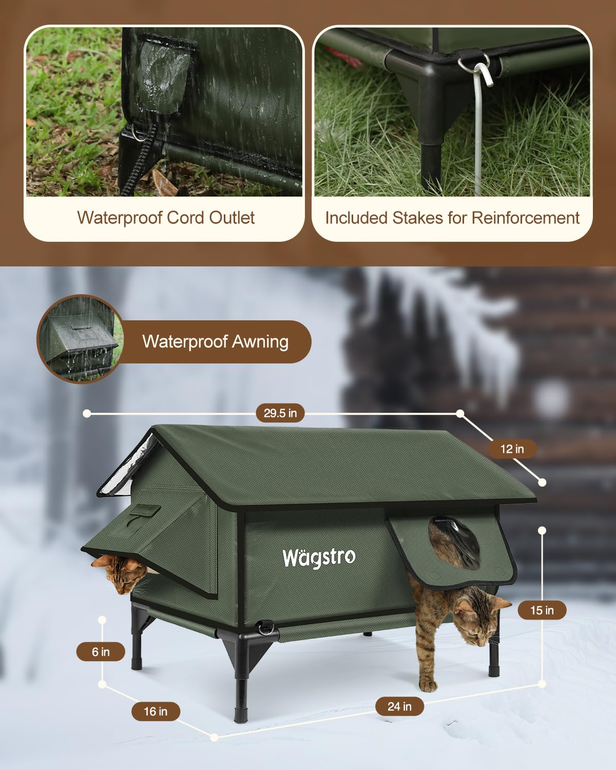 Wagstro elevated base keeps shelter dry and accessible.