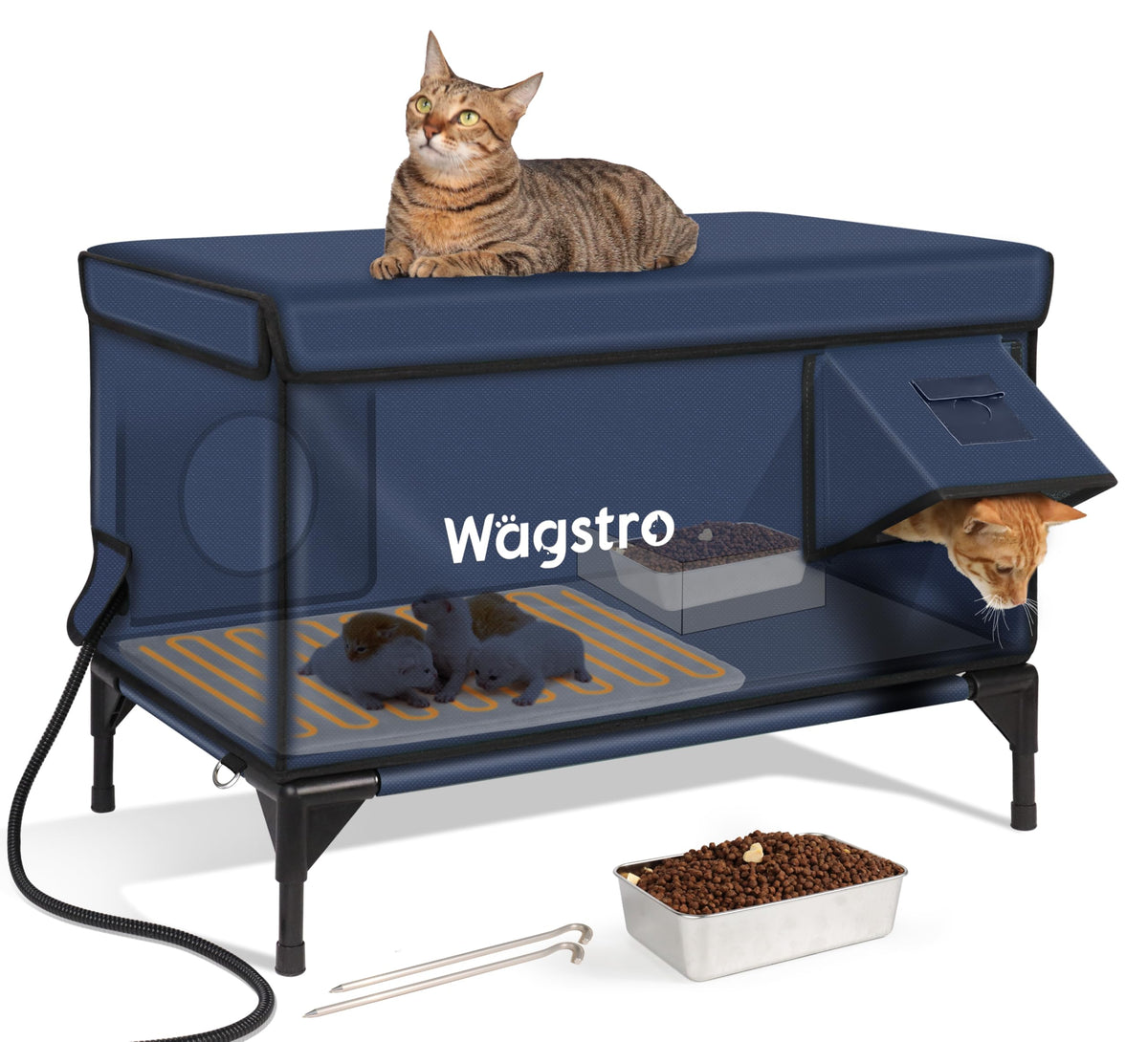 Wagstro Ex-Large Heated Cat Shelter front view for outdoor winter protection and shelter access.