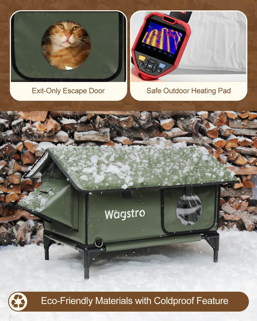 Wagstro Gable cat house top dining area supports warm meals and easy cleaning.