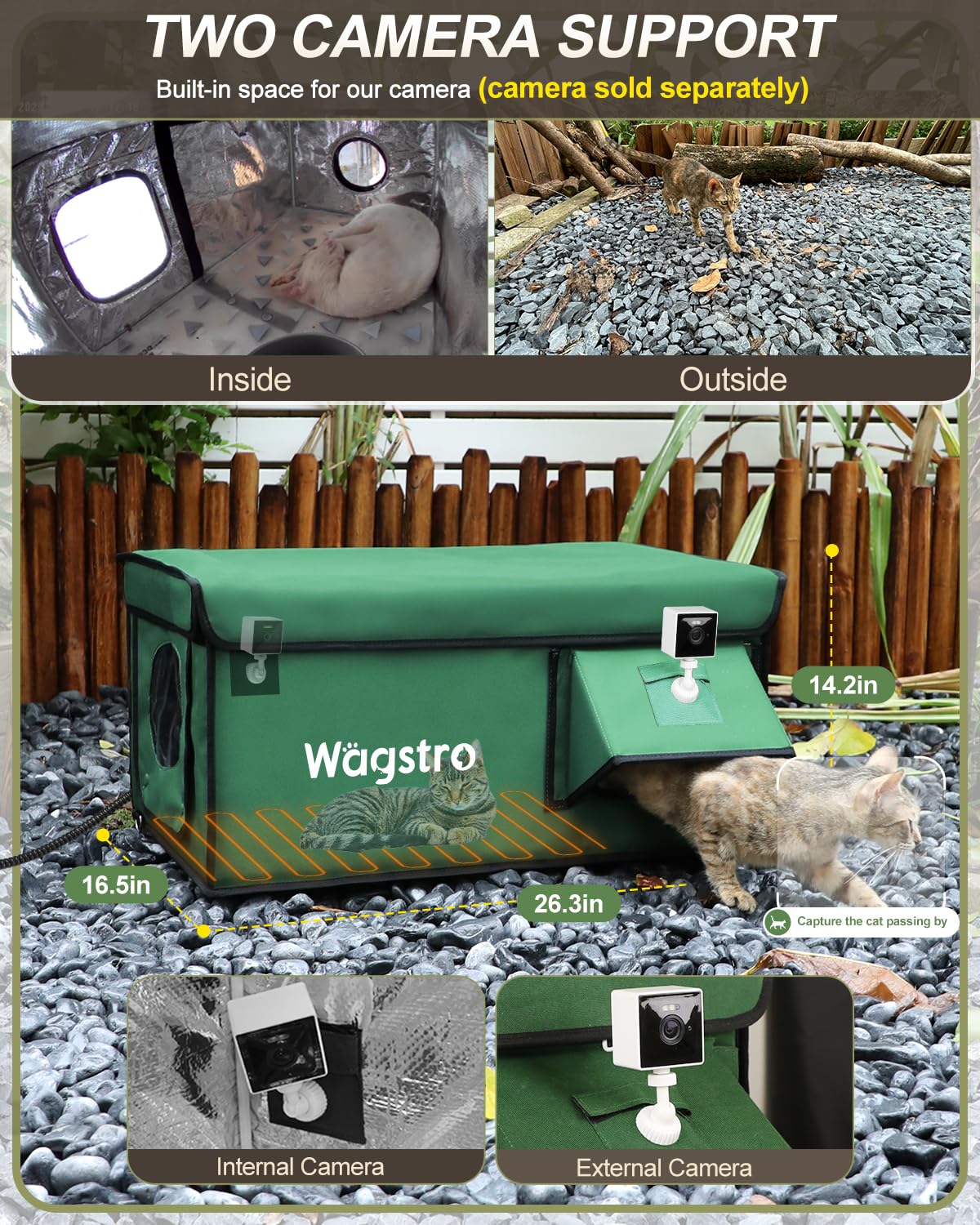 Wagstro heated cat house easy-assembly design folds flat for storage.