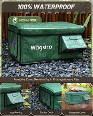 Wagstro heated cat house insulated interior keeps warmth inside for cozy cats.