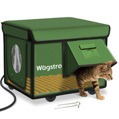 Wagstro heated cat house outdoor assembly shows quick setup for winter comfort.