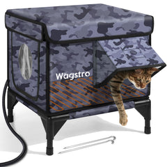 Wagstro heated cat house outdoors with escape door for safer outdoor use
