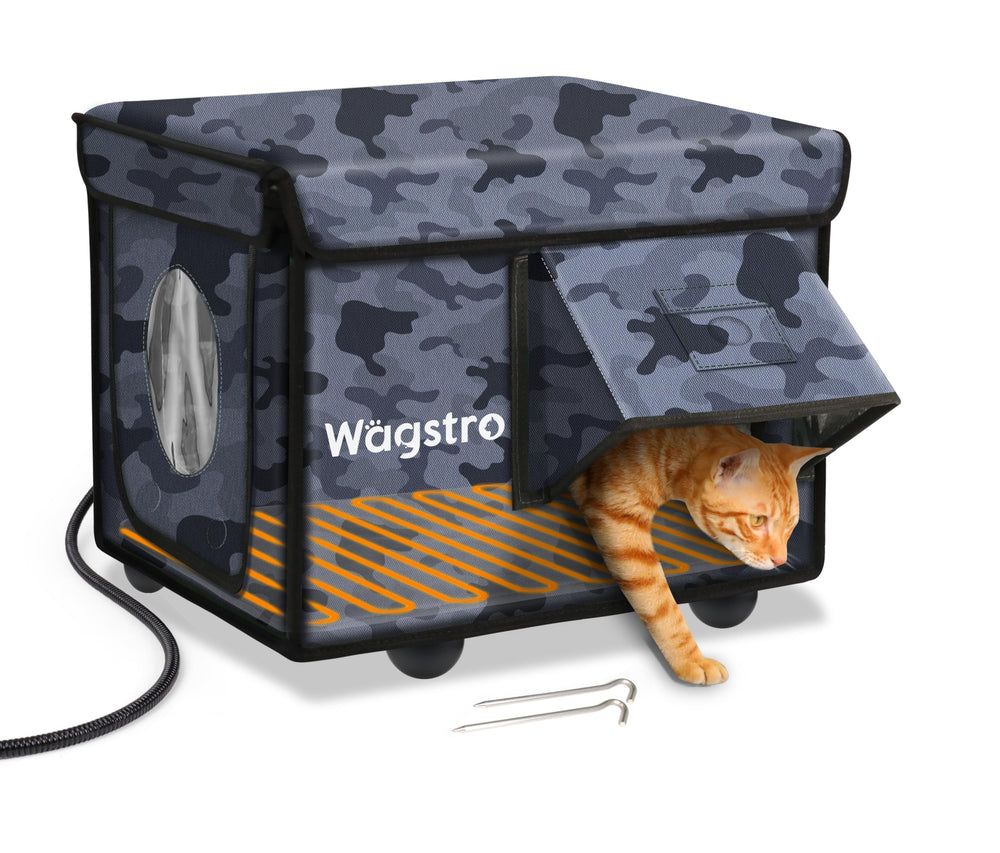 Wagstro heated cat house outside front view provides cozy outdoor warmth.