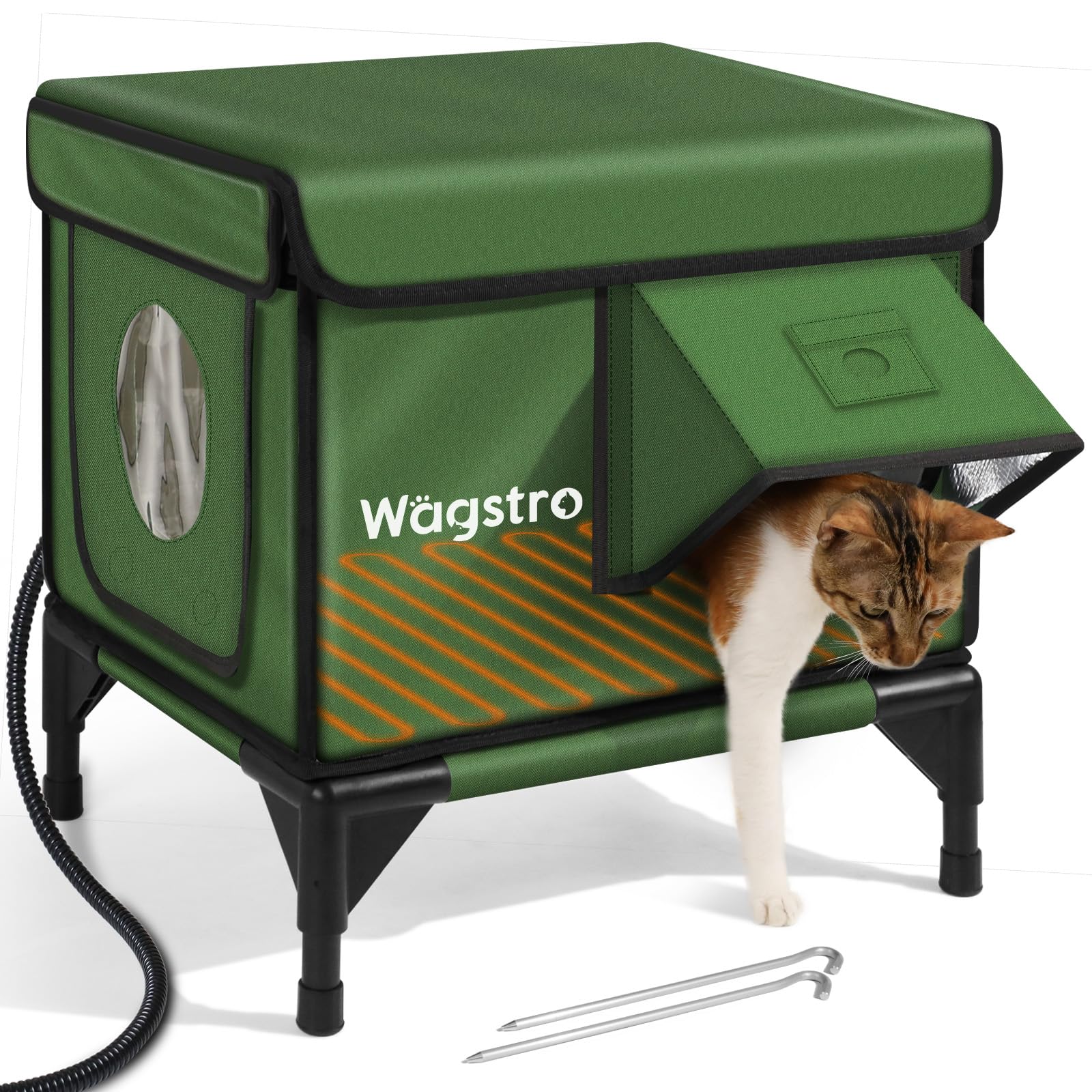 Wagstro heated cat house outdoors in use provides a cozy outdoor shelter for cold weather