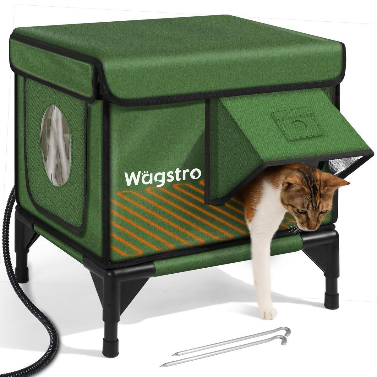 Wagstro heated cat house outdoors in use provides a cozy outdoor shelter for cold weather