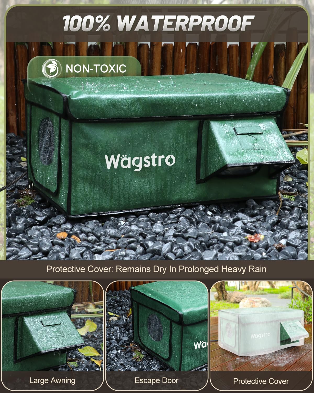 Wagstro heated cat house waterproof-awning shields cats from rain and wind