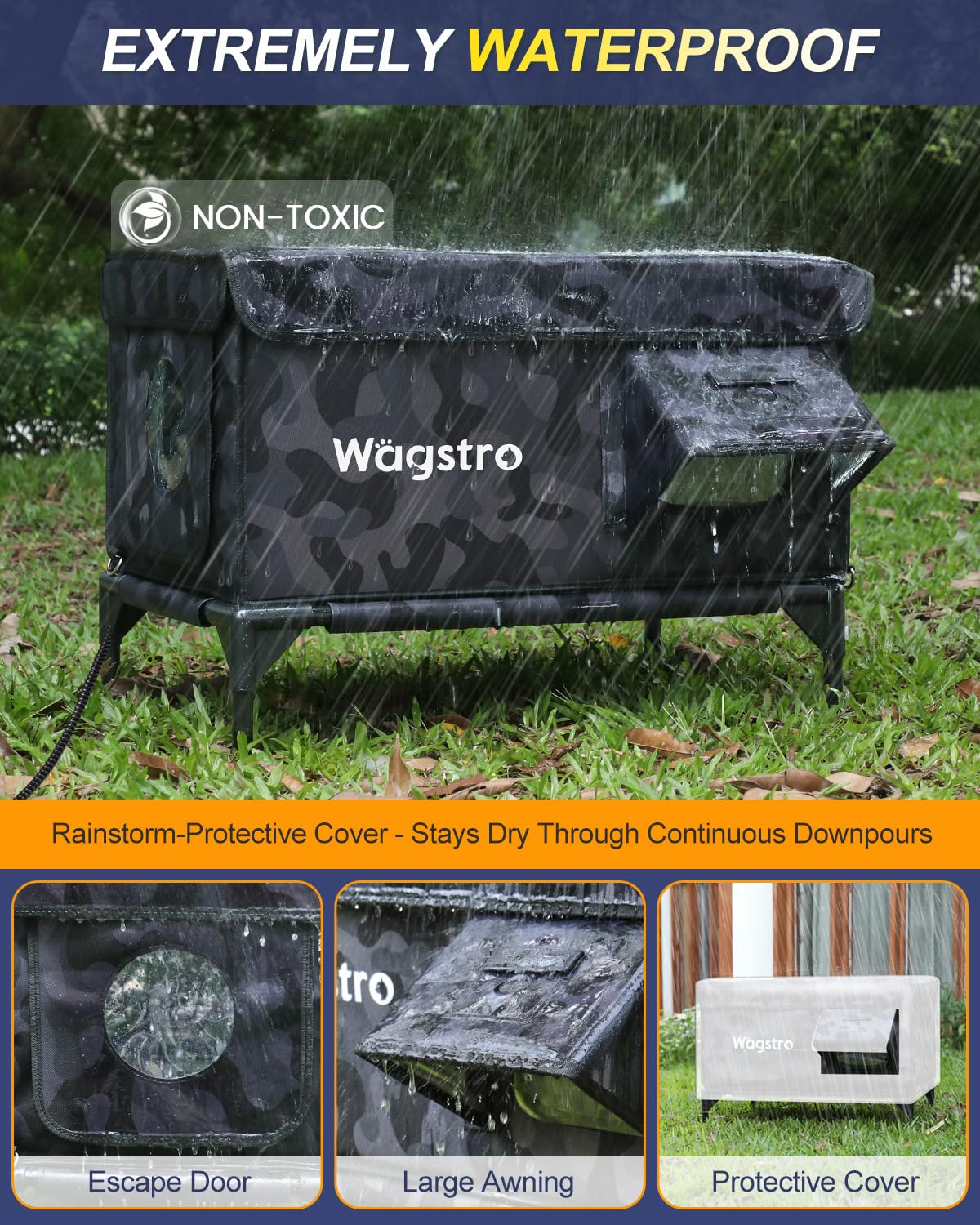 Wagstro heated outdoor cat house escape door ensures safer exits for curious cats.