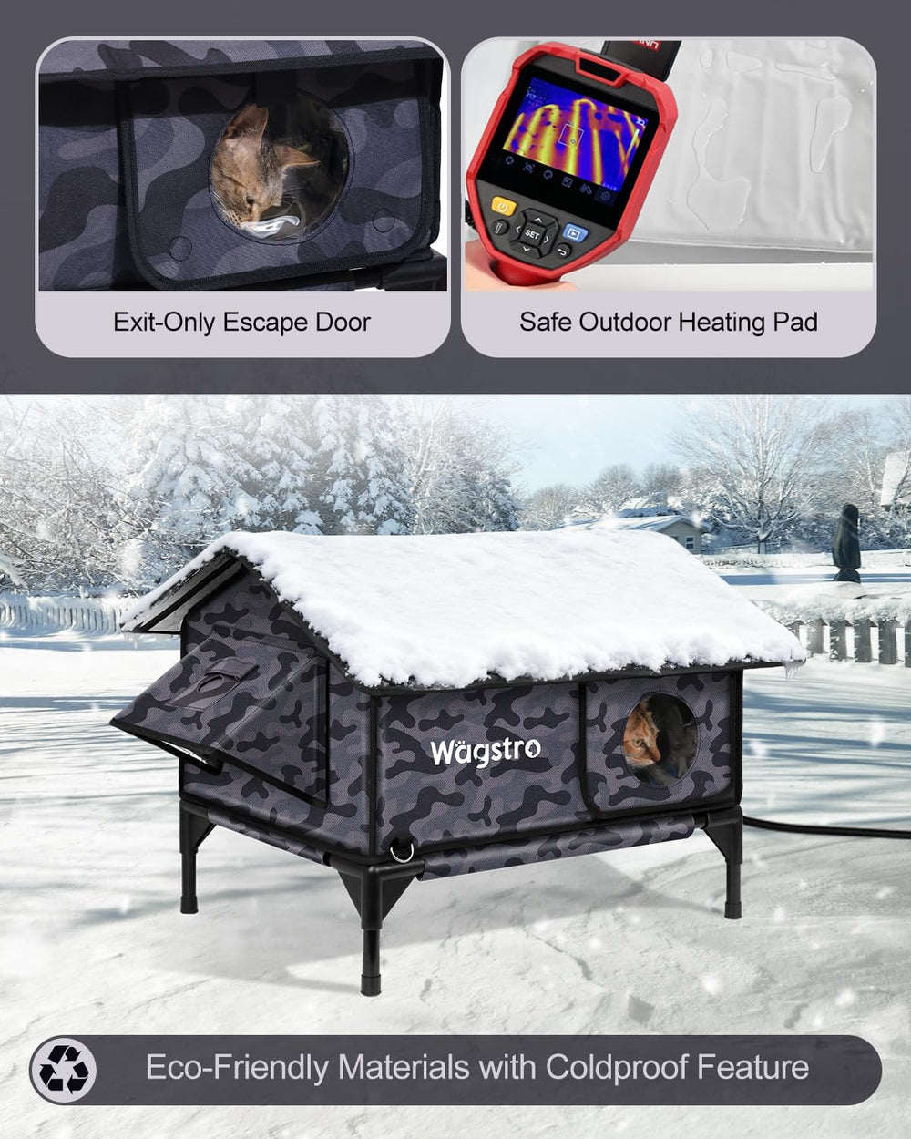 Wagstro heated cat shelter insulation detail and weatherproof fabric for winter protection
