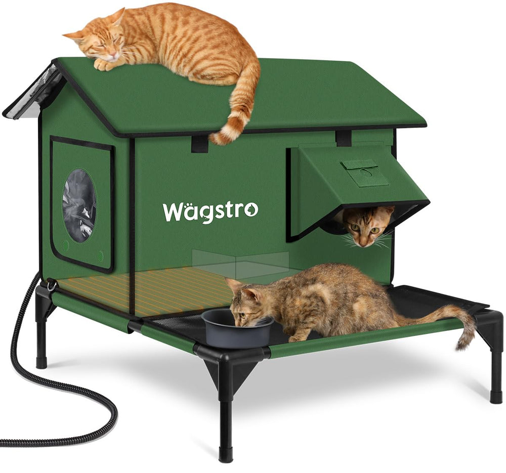 Wagstro large dampless deck outdoor cat house offers dry lounging and winter refuge.