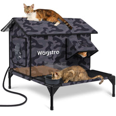 Wagstro large heated cat house outdoor dampless deck provides a dry sunny lounge.
