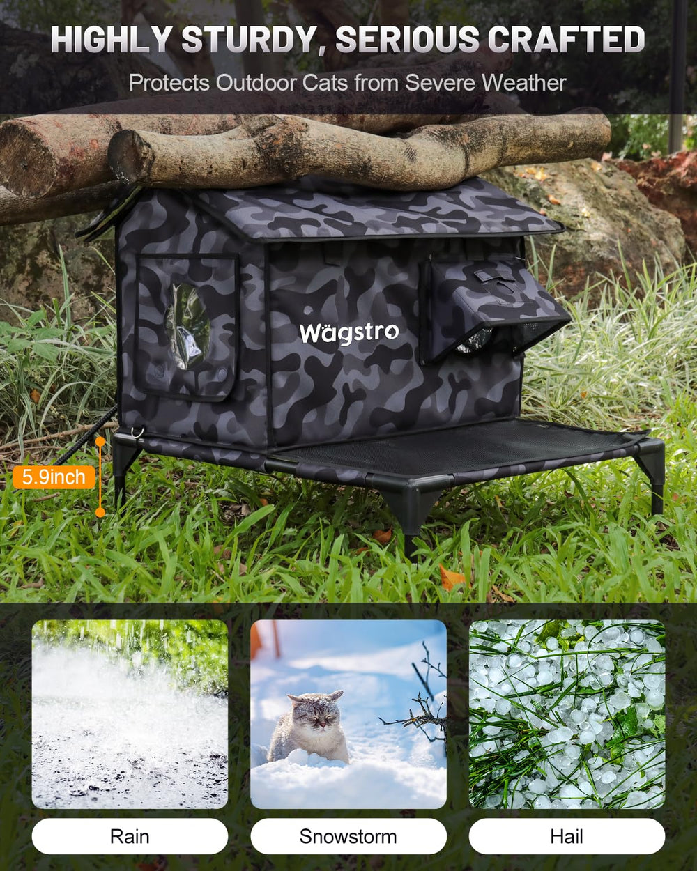 Wagstro outdoor cat shelter waterproof insulation keeps feral cats protected in cold weather.