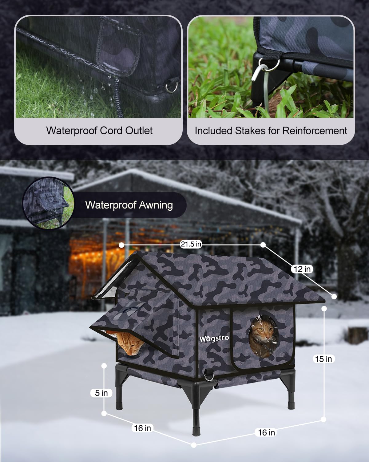 Wagstro weatherproof design endures harsh conditions, ideal feral or outdoor cats shelter