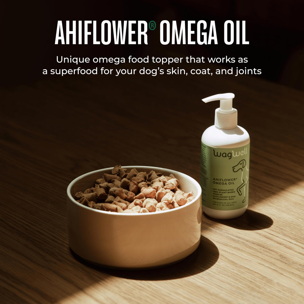 WagWell Ahiflower Omega Oil plant-based omega from Ahiflower supports canine nutrition.