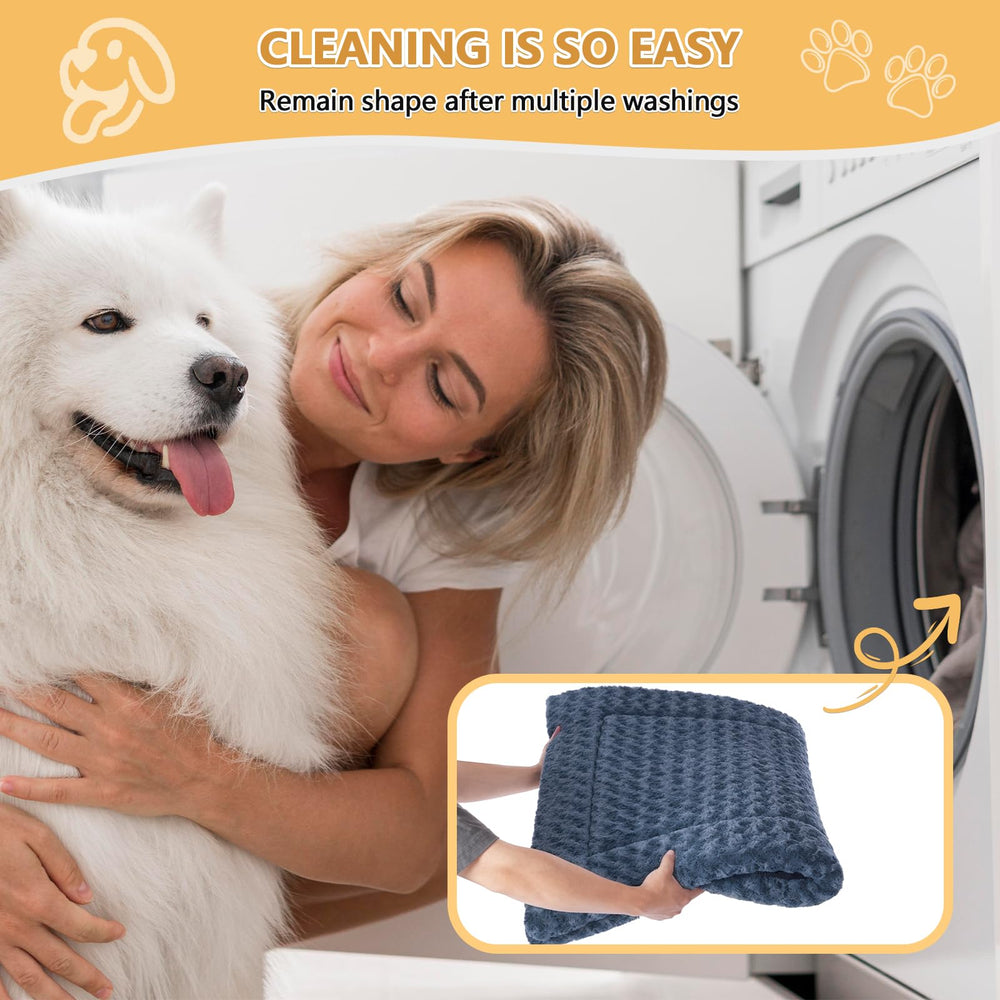 WagWonders dog bed mat in crate scenario shows universal use indoors or outdoors.