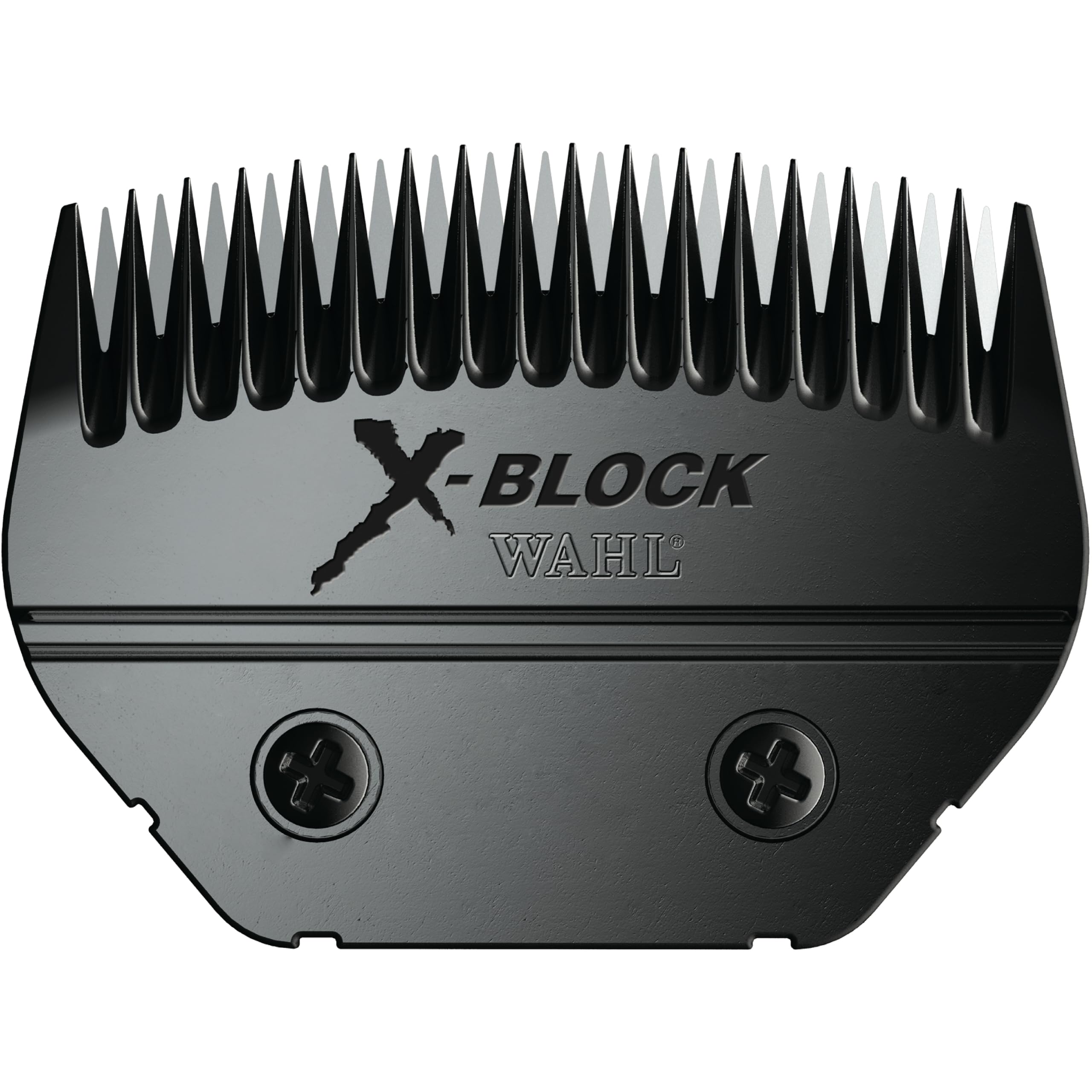 Wahl X-Block Ultimate blade close-up showing midnight chrome finish for durable performance