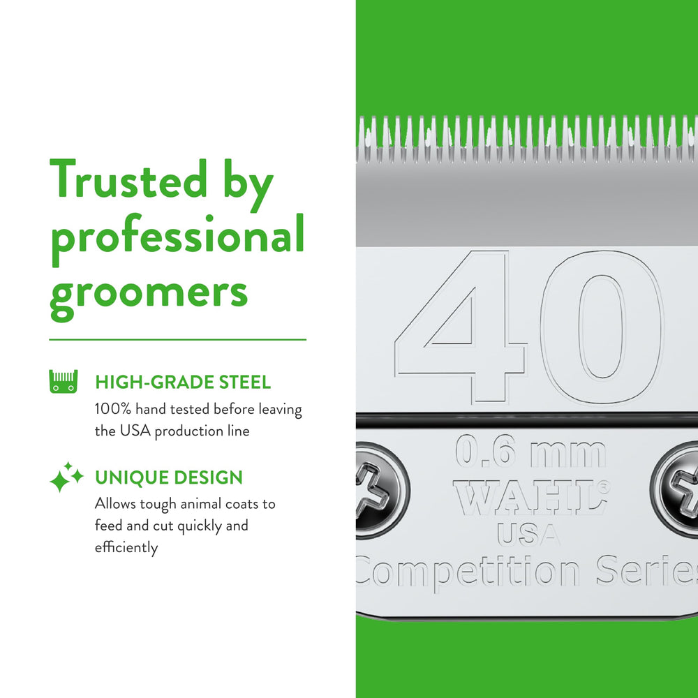 Wahl 40 surgical blade chrome detail for premium grooming.