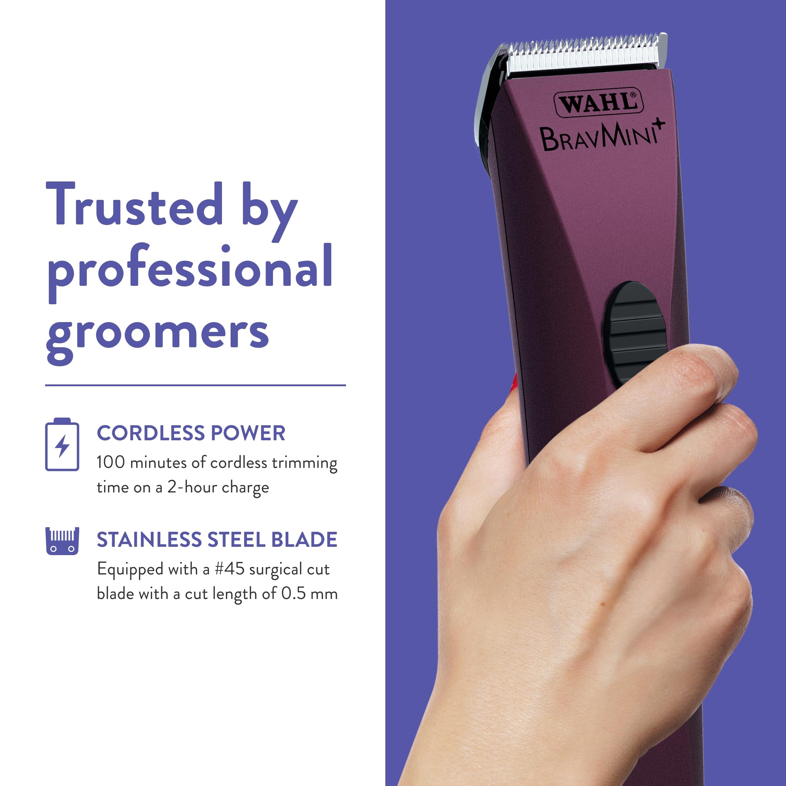 Wahl BravMini+ quiet, low-vibration design suitable for sensitive pets.