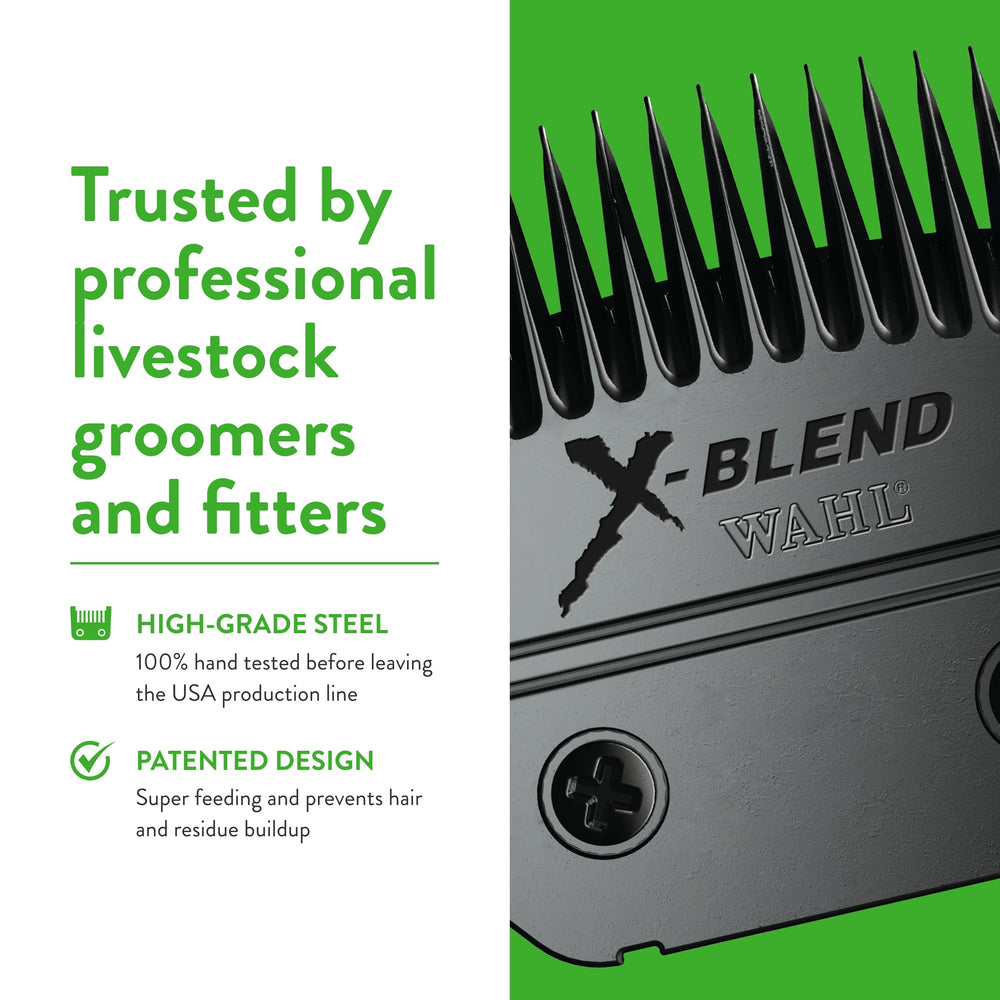 Wahl Cleanout-design blade, macro view highlighting residue prevention during grooming.