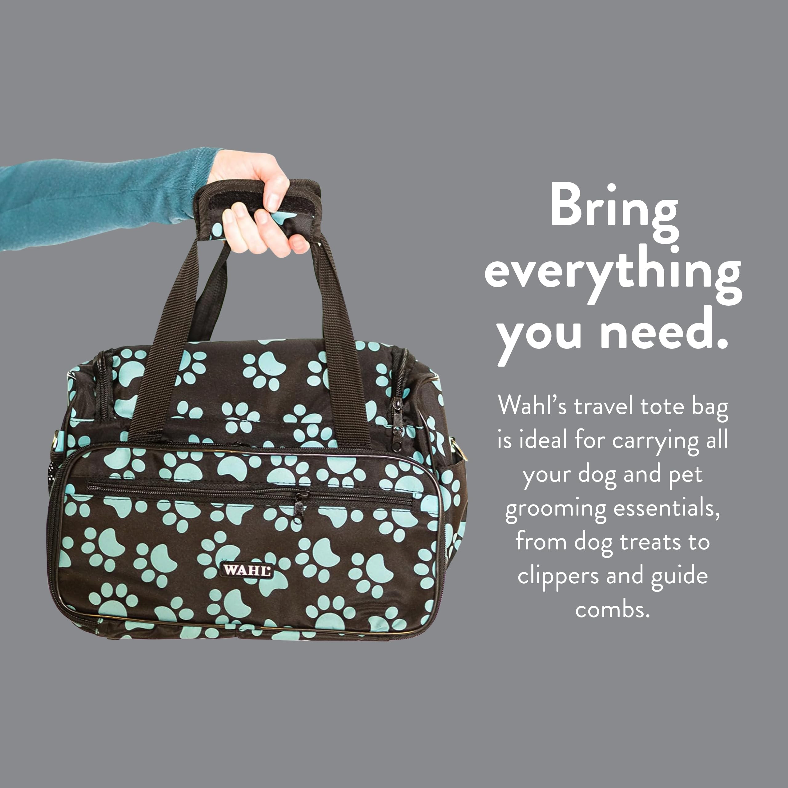 WAHL denier polyester bag offers rugged, water-resistant build for reliable transport.