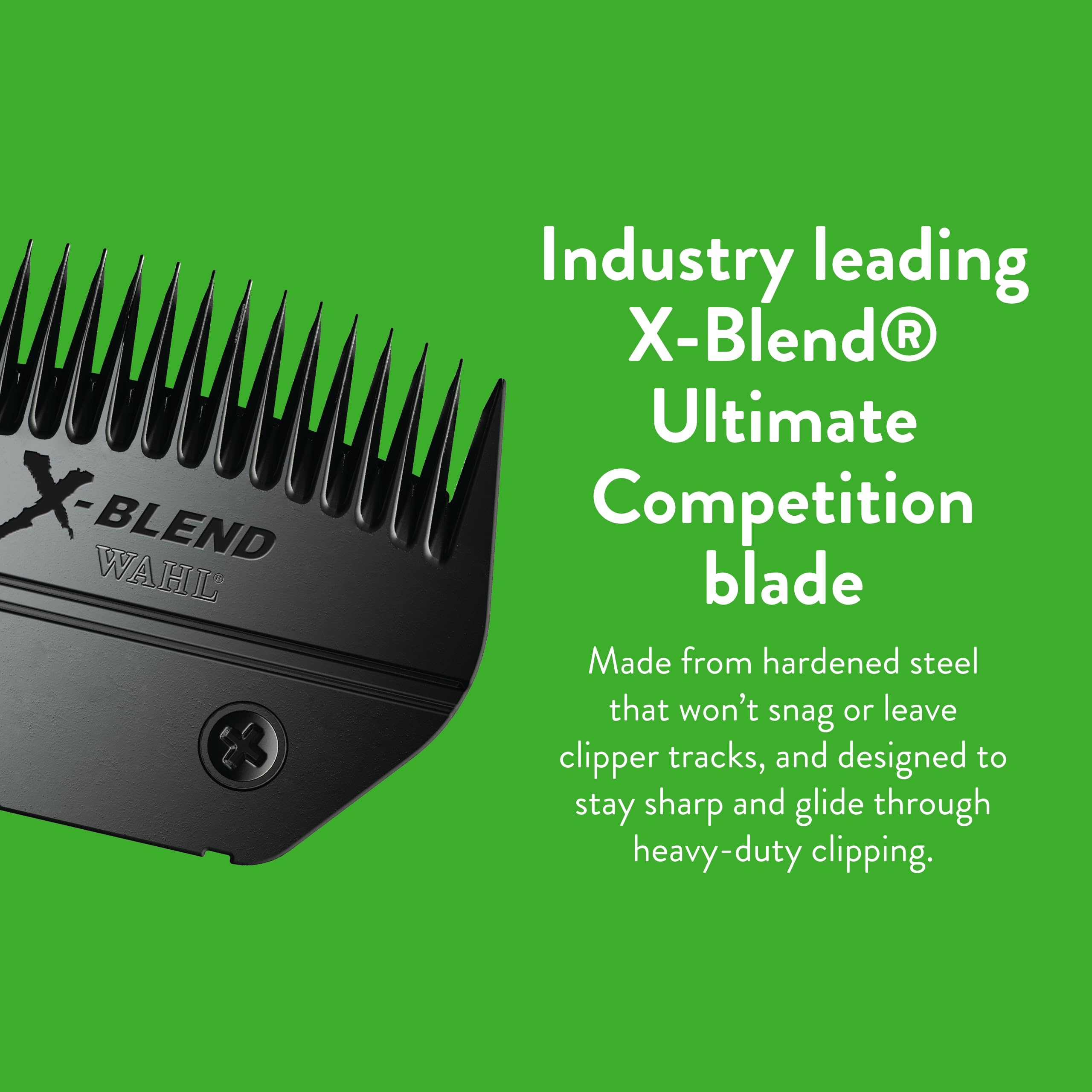 Wahl Hardened-steel blade, vertical shot emphasizing fast, smooth cutting action.