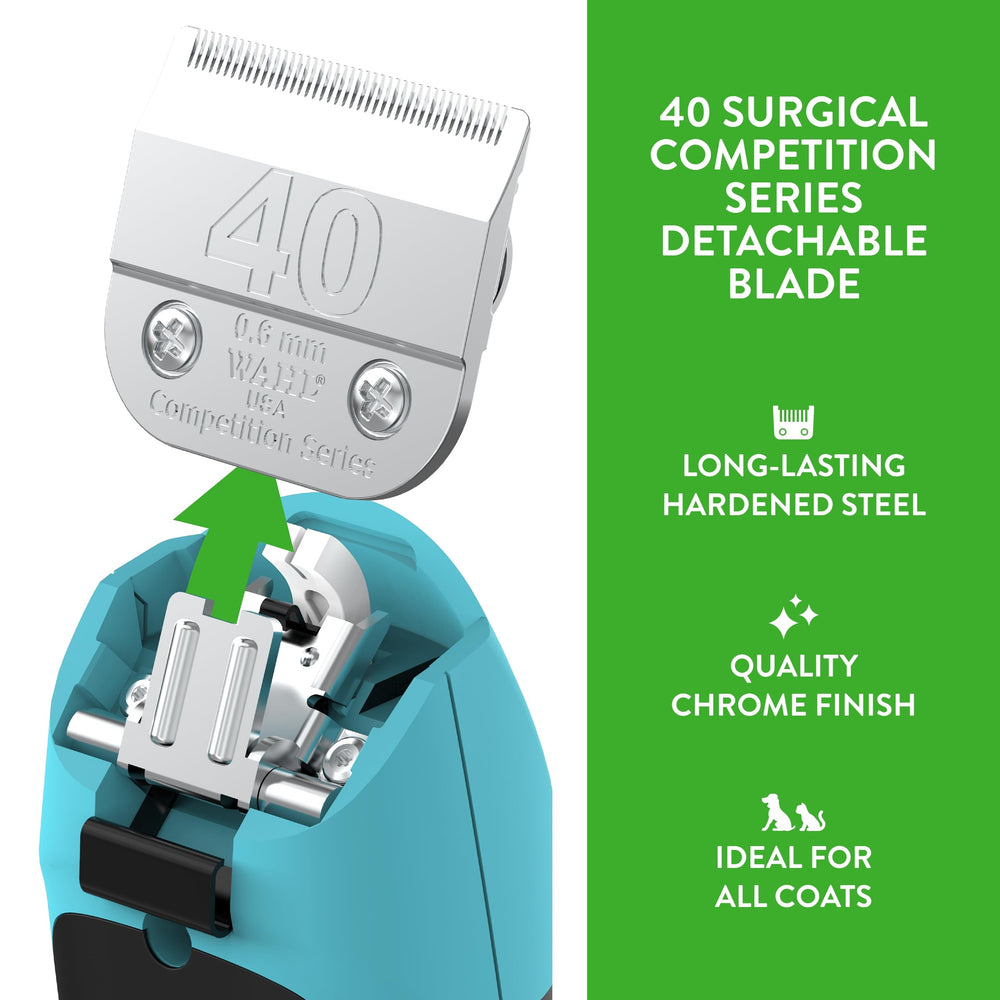 Wahl Professional Animal 40 blade Made in USA detail showcases quality.