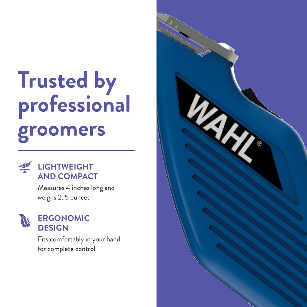Wahl Pocket Pro Equine Compact Trimmer blue attachments and battery for versatile trims.