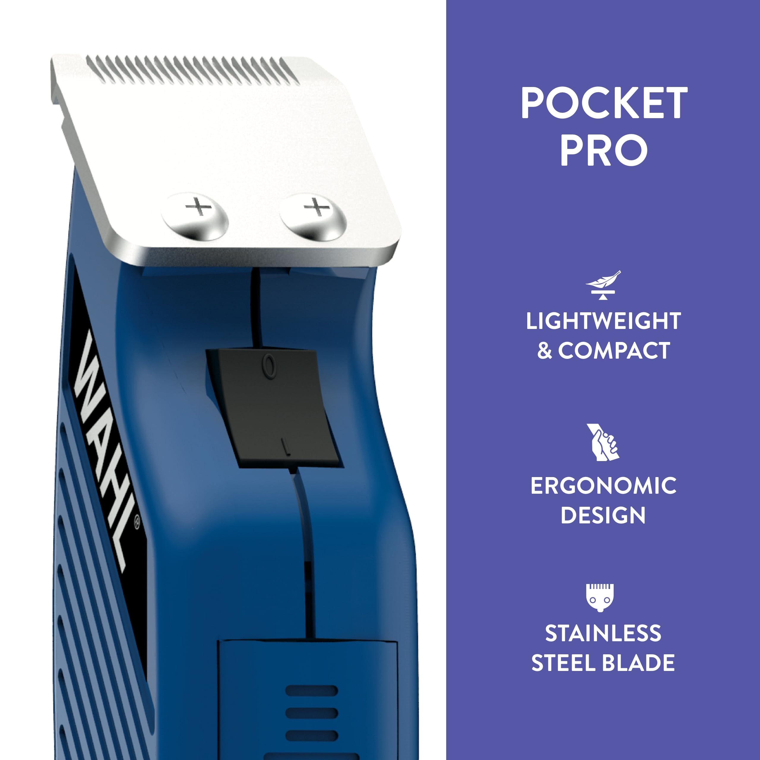 Wahl Pocket Pro Equine Compact Trimmer blue muzzle trim for clean, comfortable grooming routines.