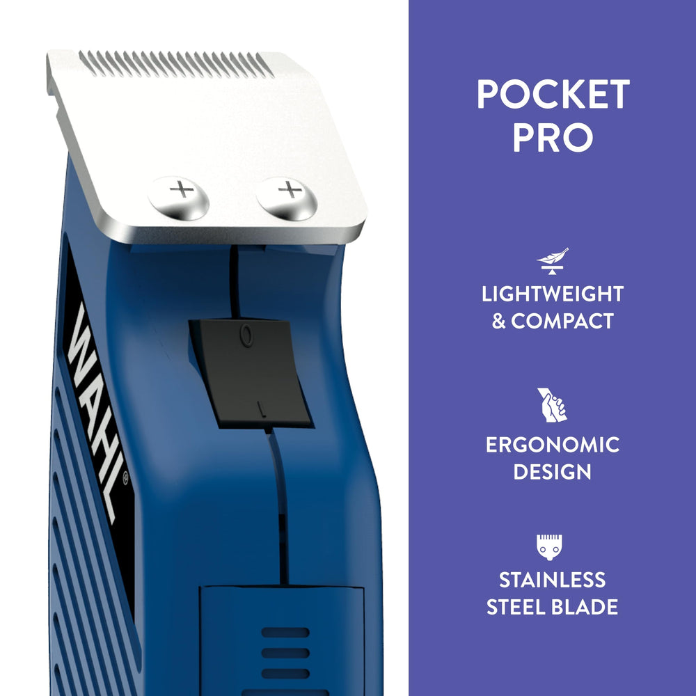 Wahl Pocket Pro Equine Compact Trimmer blue muzzle trim for clean, comfortable grooming routines.