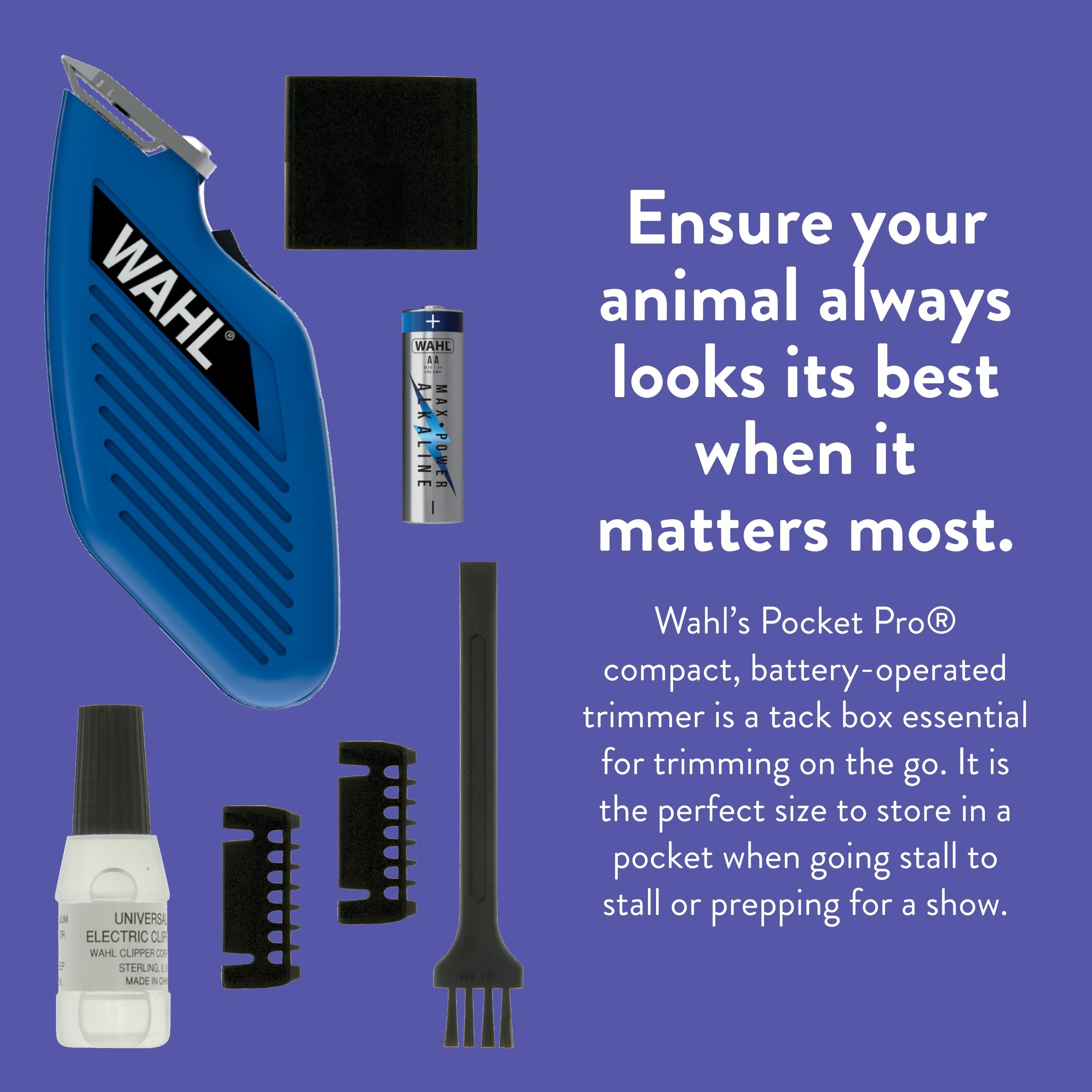 Wahl Pocket Pro Equine Compact Trimmer blue on-the-go kit for travel touch-ups.