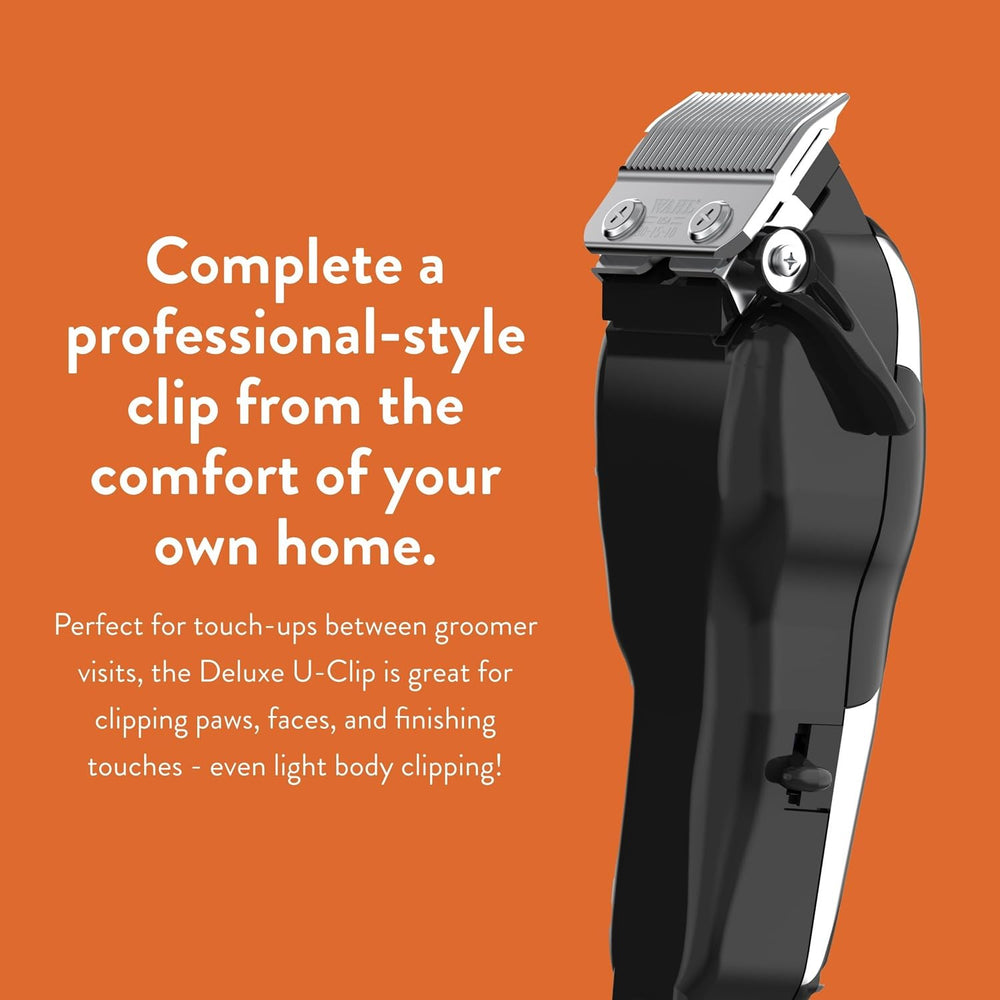 Wahl Pro Animal Deluxe U-Clip 1-5mm and 1-8mm guards for detail work.