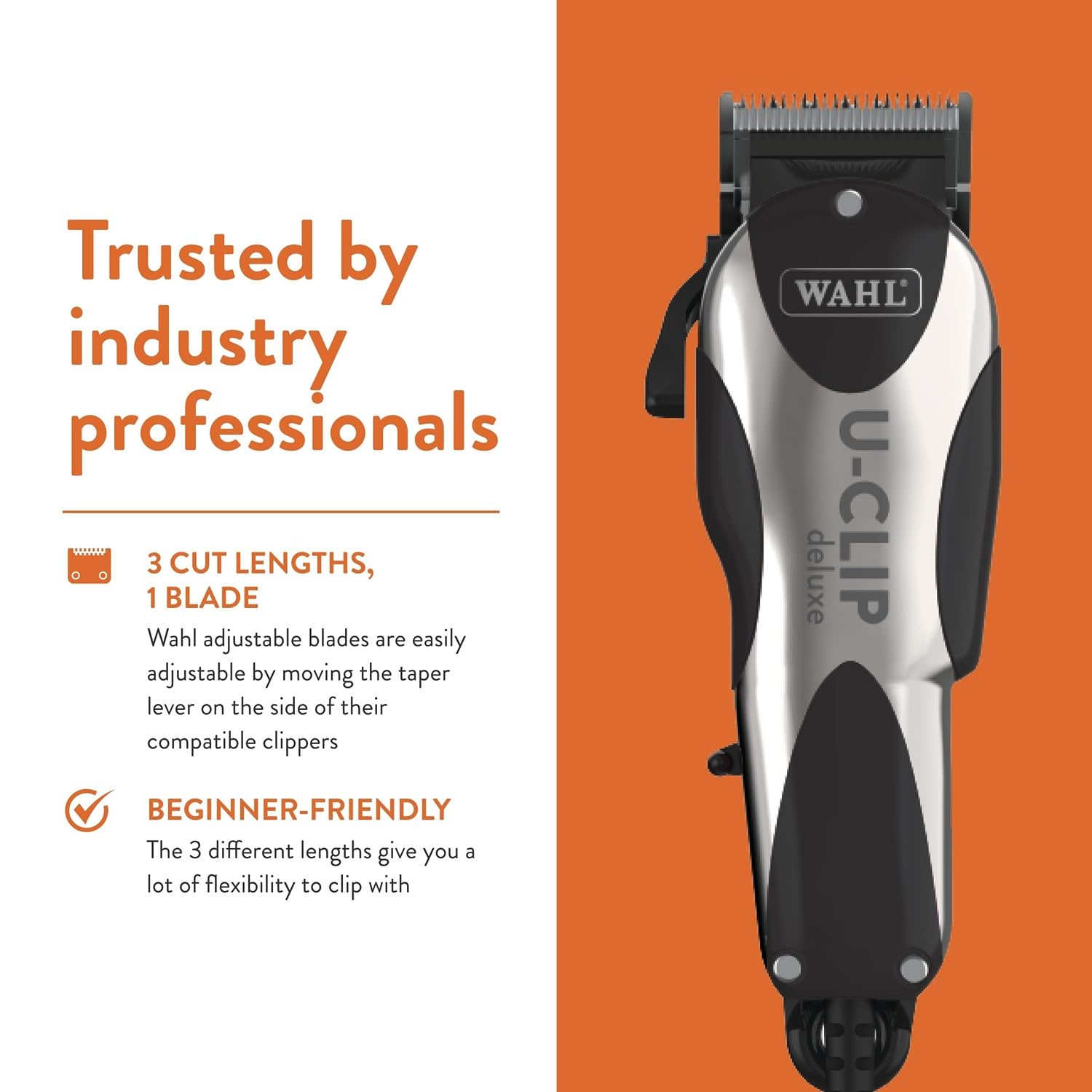 Wahl Pro Animal Deluxe U-Clip compact black and chrome design for comfortable handling.