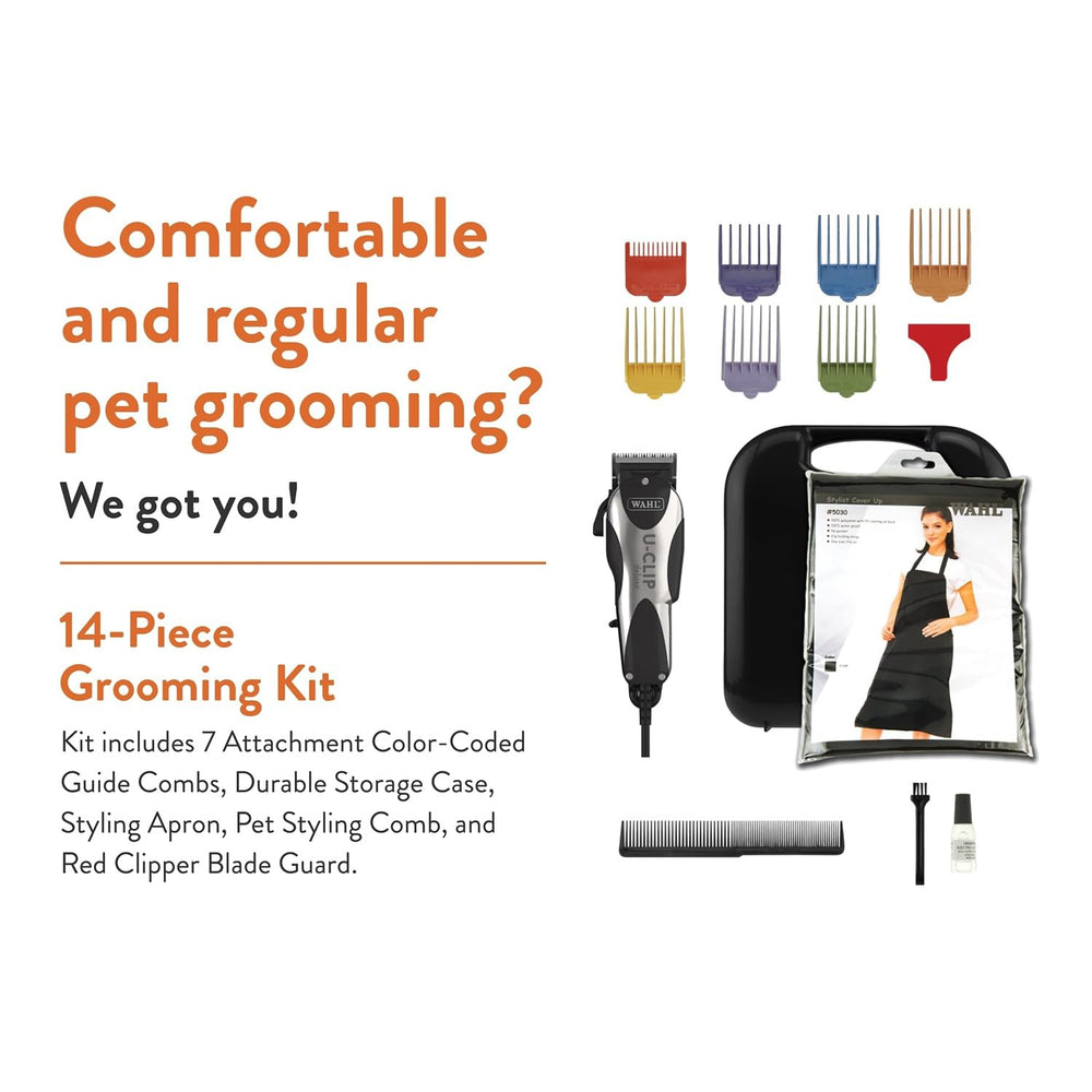 Wahl Pro Animal Deluxe U-Clip seven-comb set enables precise trim of paws.