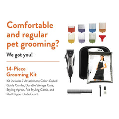 Wahl Pro Animal Deluxe U-Clip seven-comb set enables precise trim of paws.