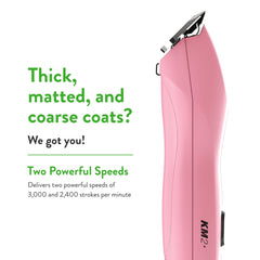 Wahl Pro Animal KM2+ 2-speed motor close-up highlights settings.