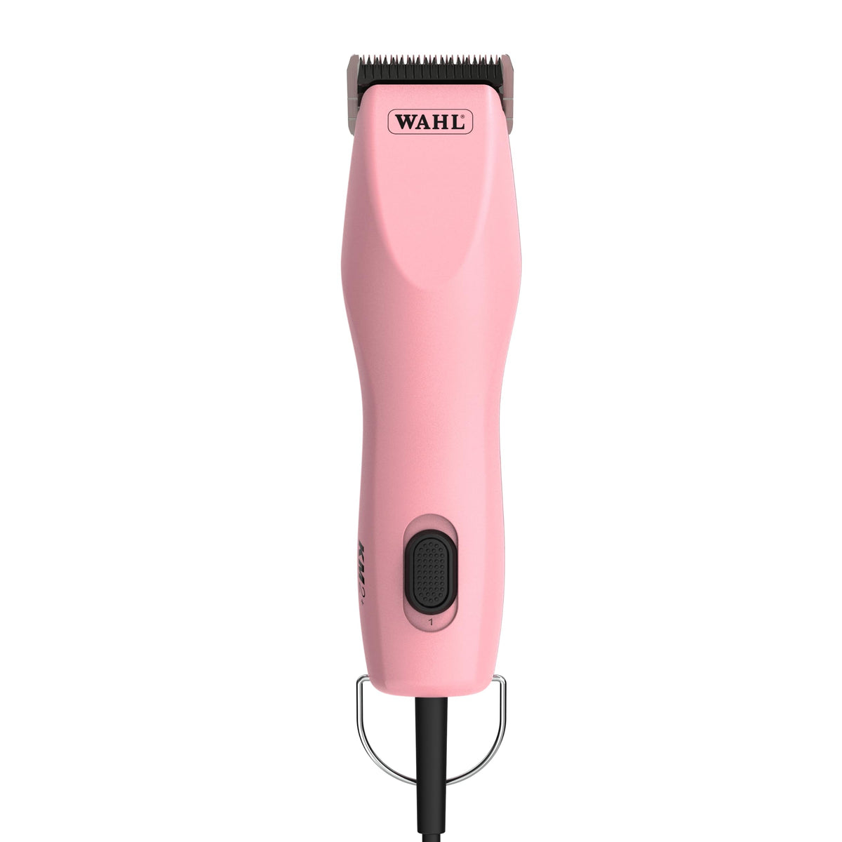 Wahl Pro Animal KM2+ clipper front view in pink for precise pet grooming.