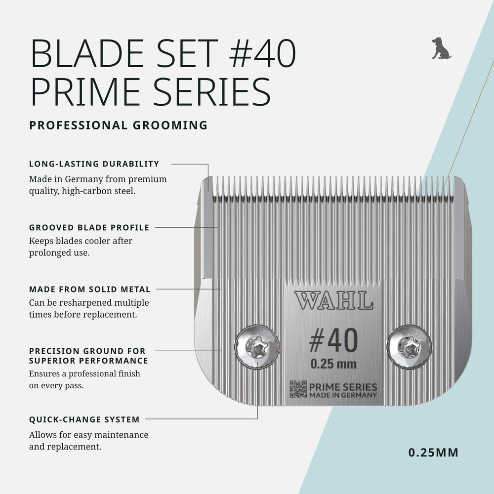 Wahl Prime Series blade close-up shows precision-ground edge for clean results