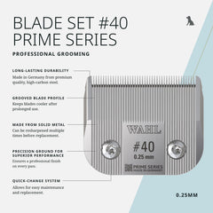 Wahl Prime Series blade close-up shows precision-ground edge for clean results