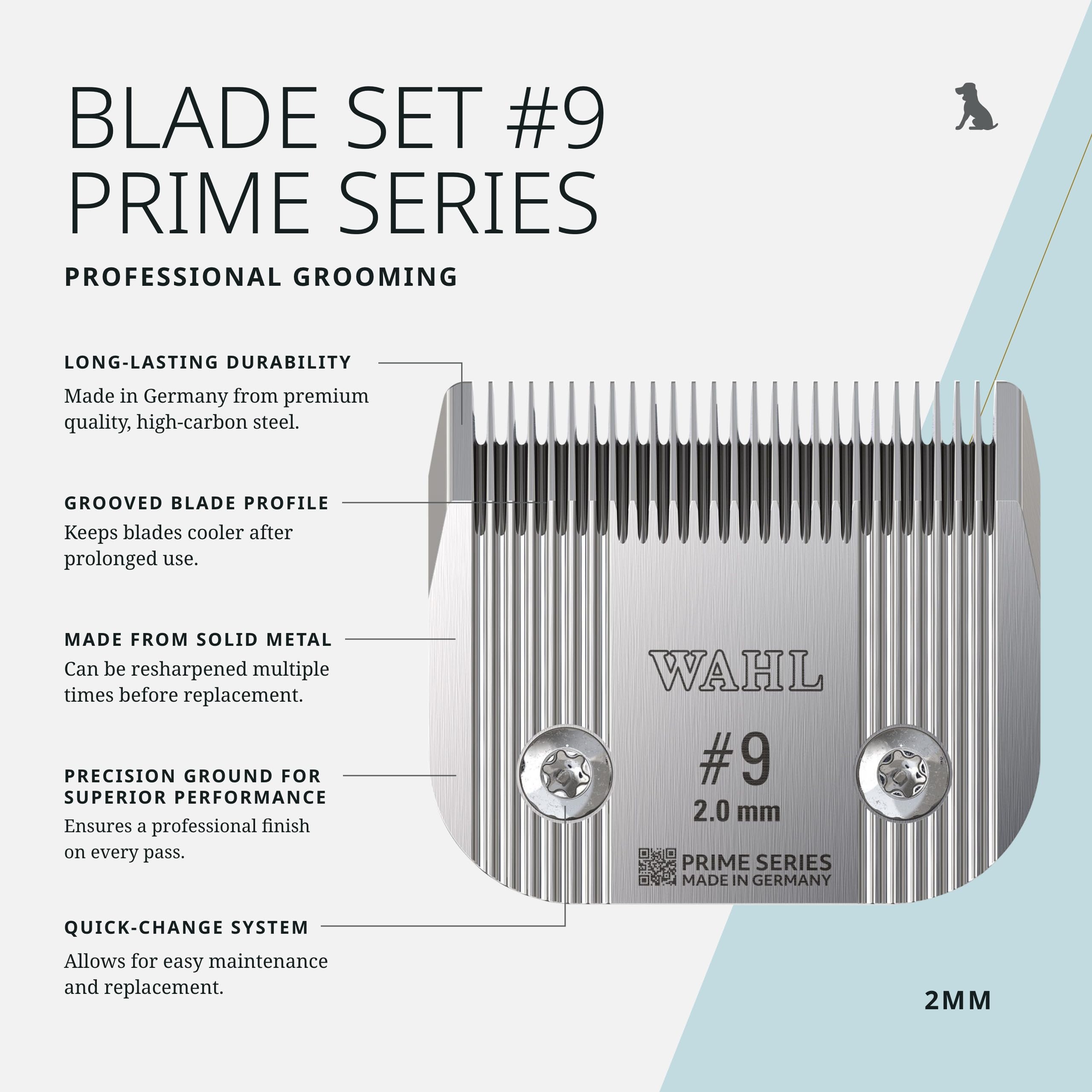 Wahl Pro Animal Prime Series blades fine-tooth detail enables precise trimming for pets.