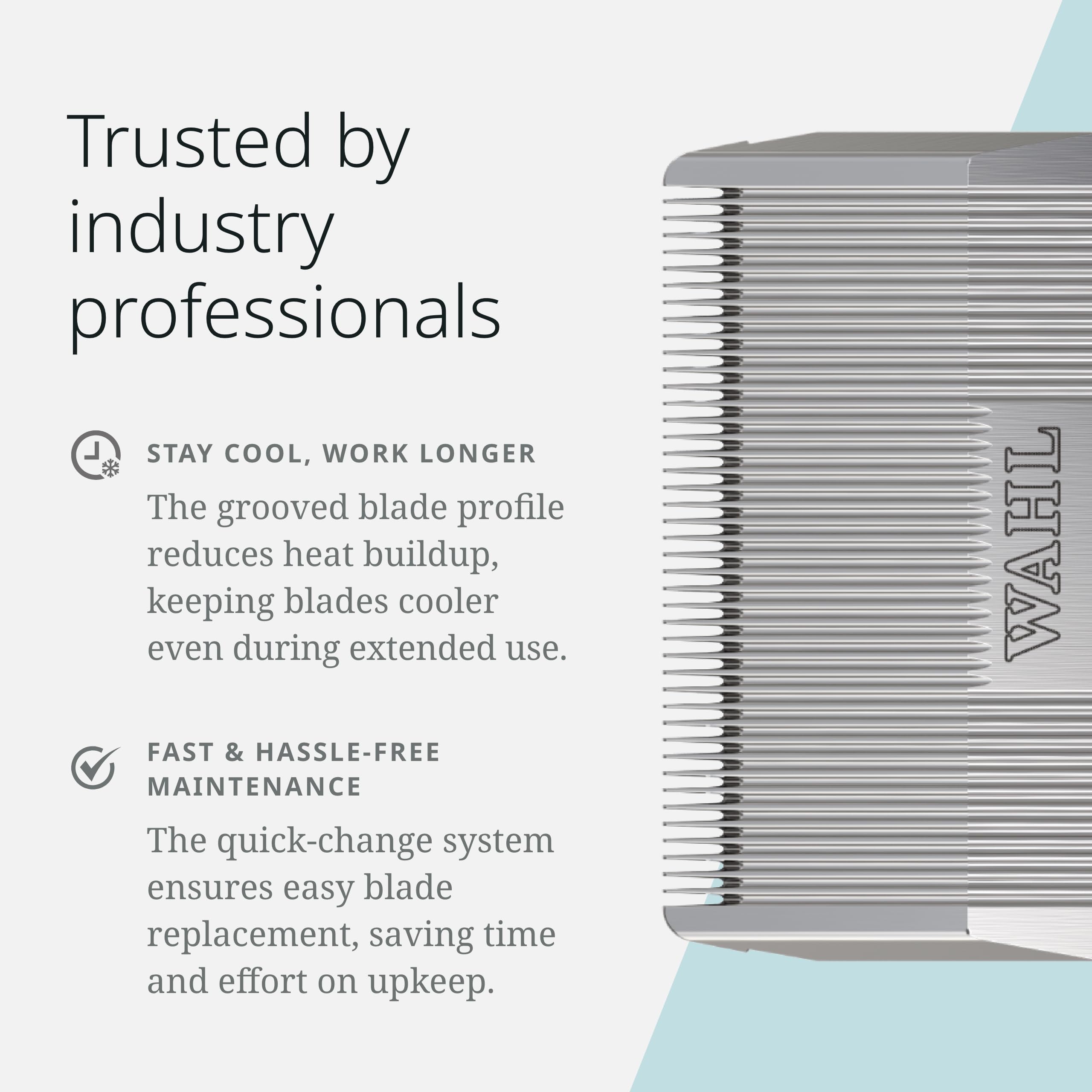 In-use shot shows horse grooming with Wahl Prime blades for close, even trimming