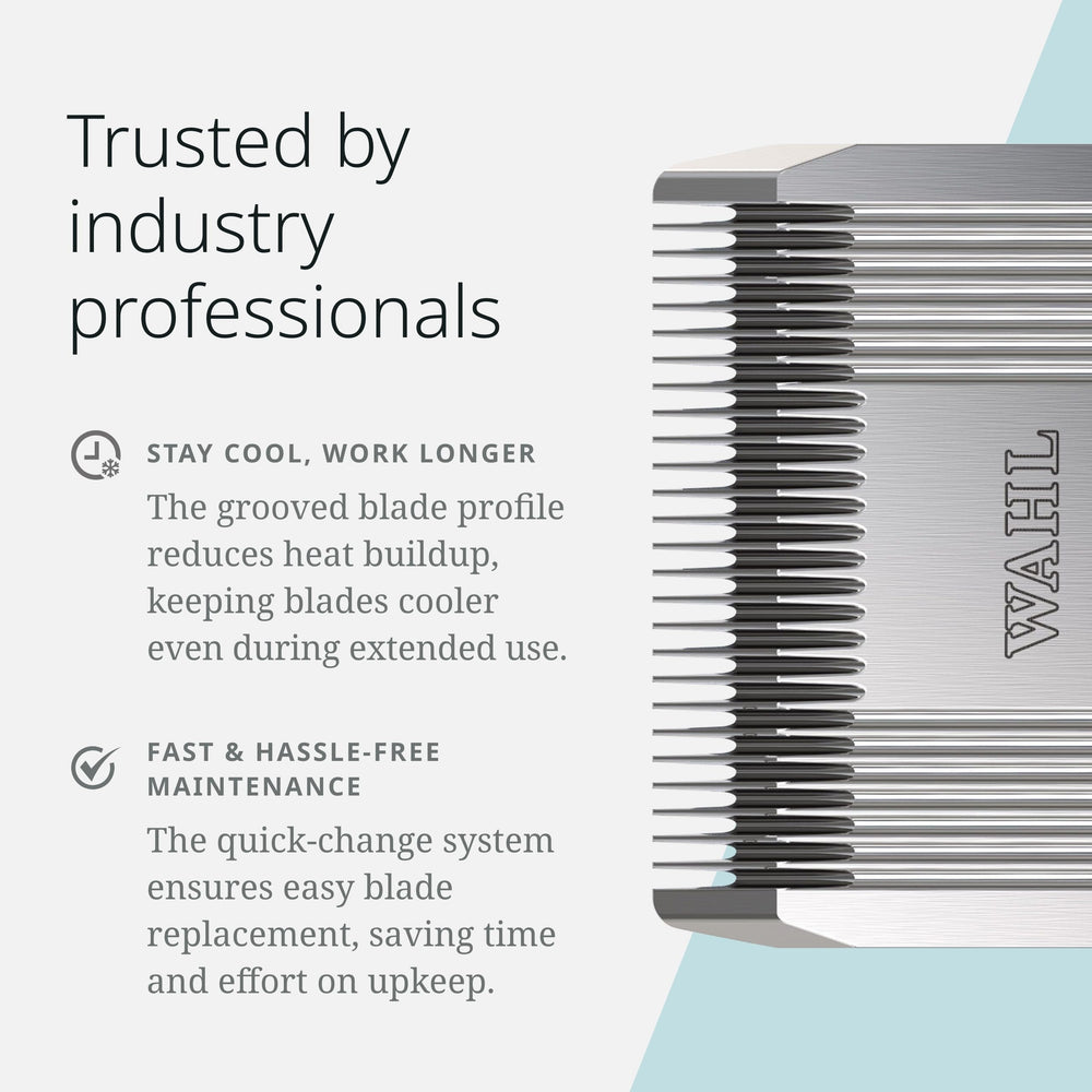 Wahl Pro Animal Wide Prime blades used on dogs cats and horses for precise trimming.