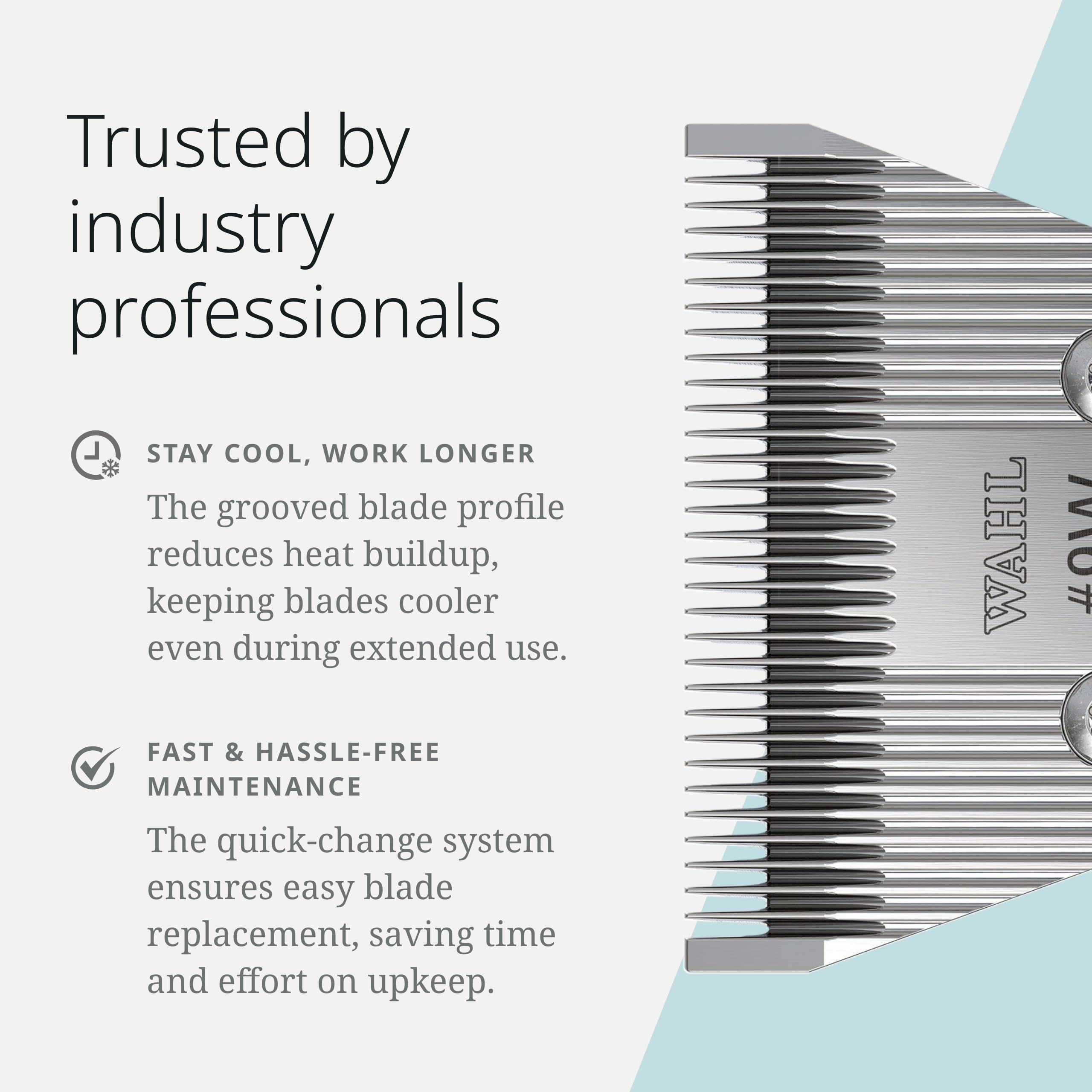 Wahl Pro Animal Wide Prime quick-change system enables fast blade swaps.