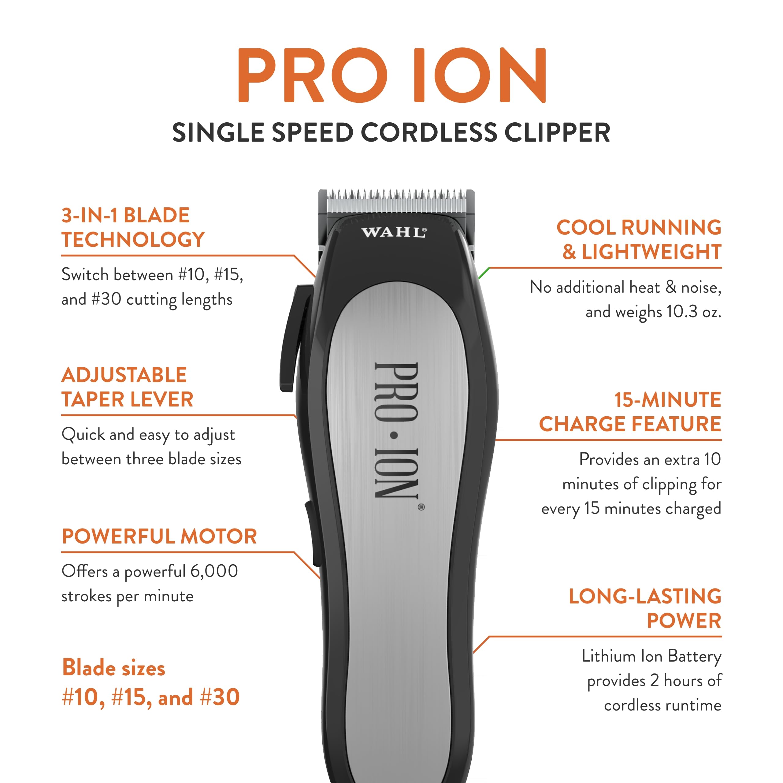 Wahl Pro Ion cordless clipper blade adjustment close-up for versatile lengths.