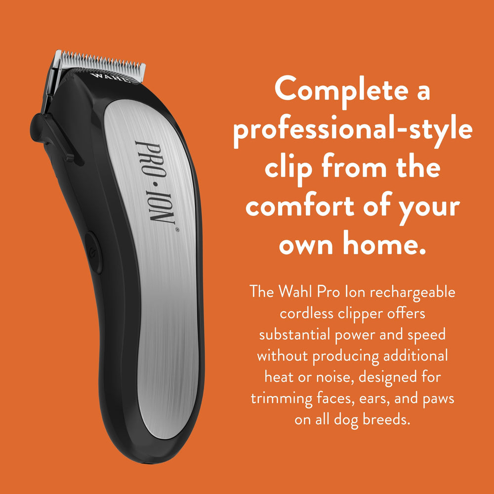 Wahl Pro Ion cordless clipper quick-charge feature extending clipping time.