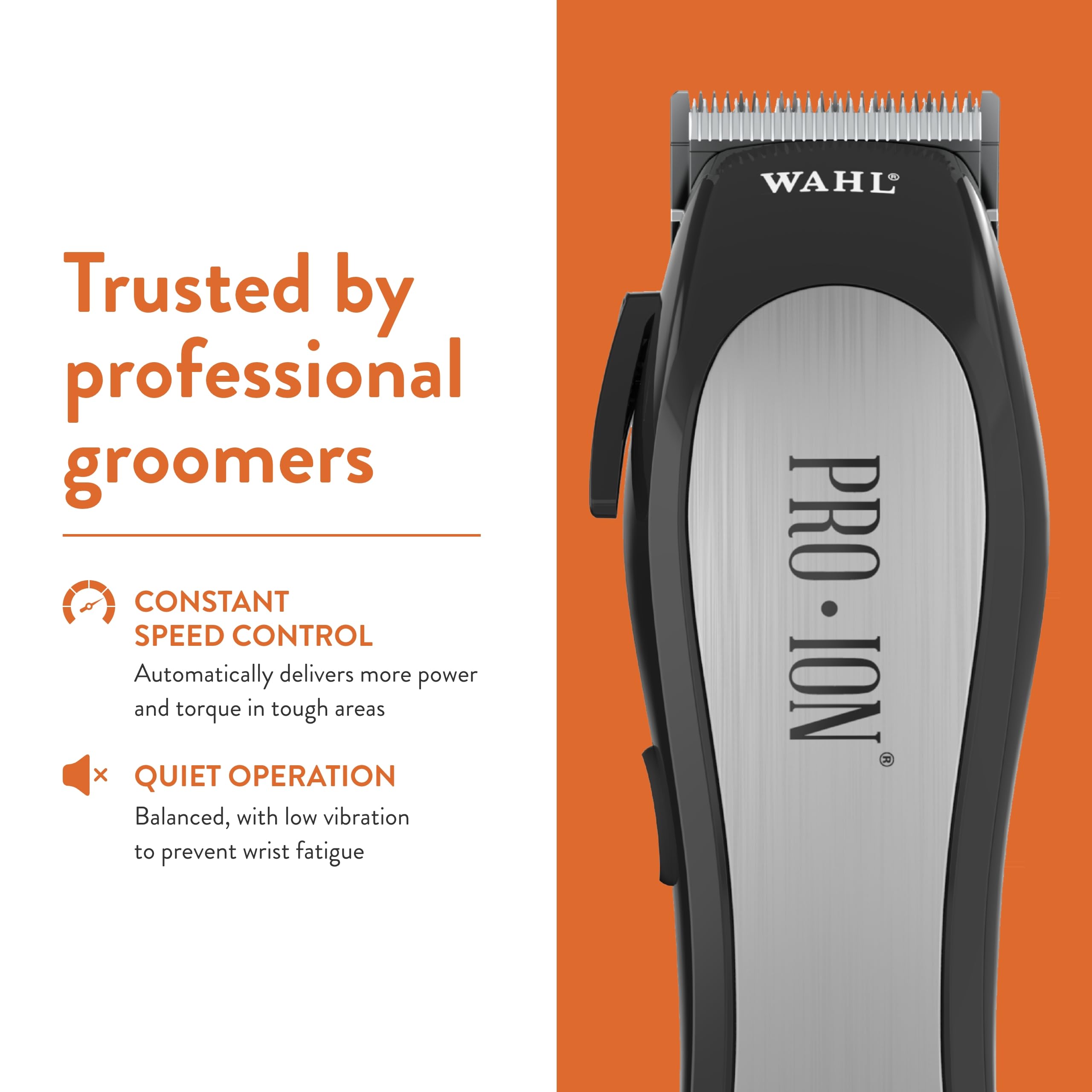 Wahl Pro Ion cordless clipper side view showing ergonomic grip.
