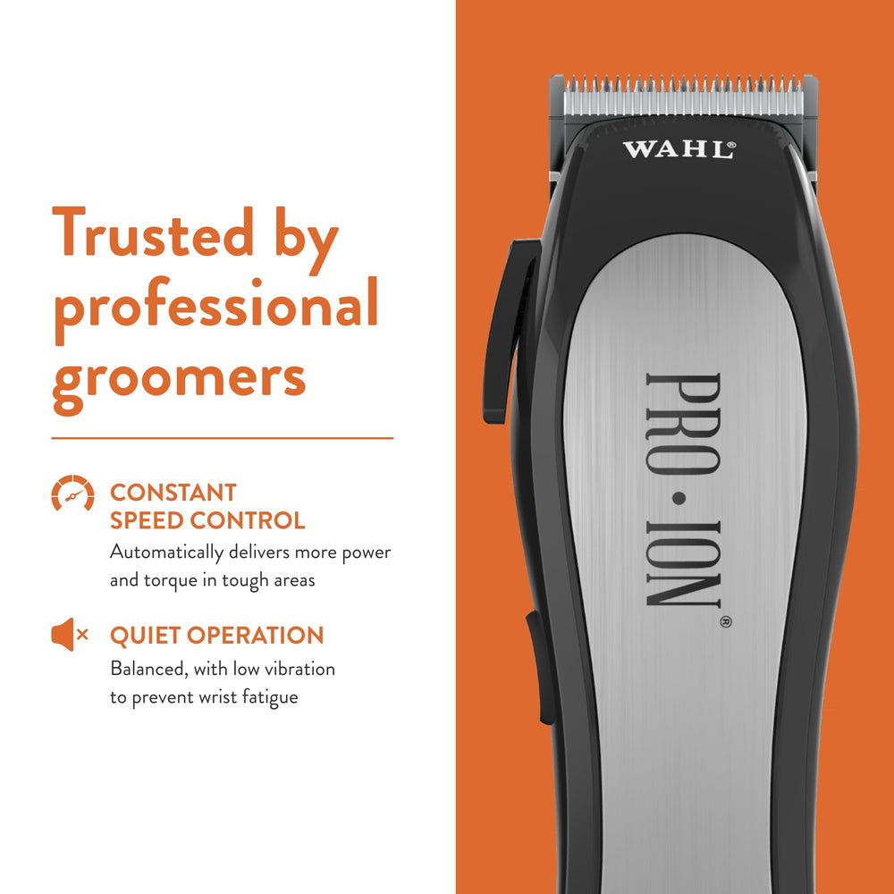 Wahl Pro Ion cordless clipper side view showing ergonomic grip.