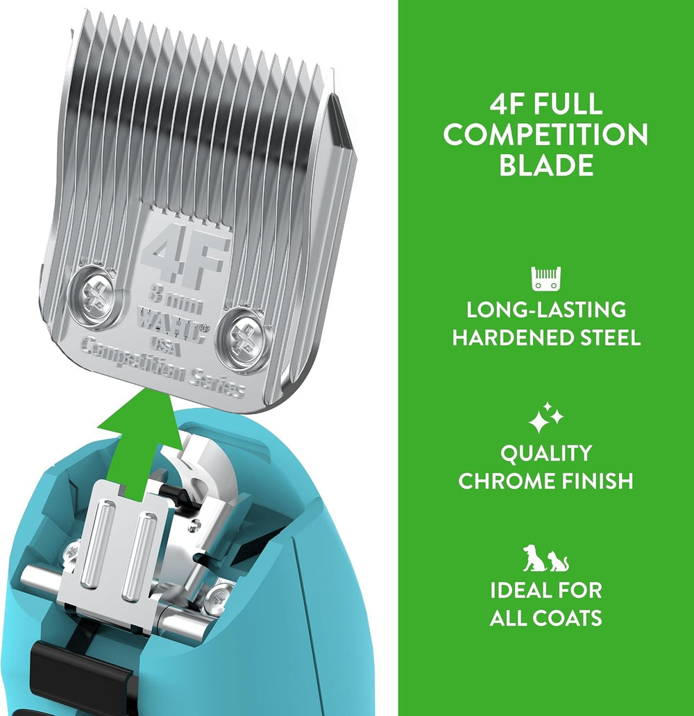 Wahl 4F blade chrome finish detail emphasizing rust protection during grooming