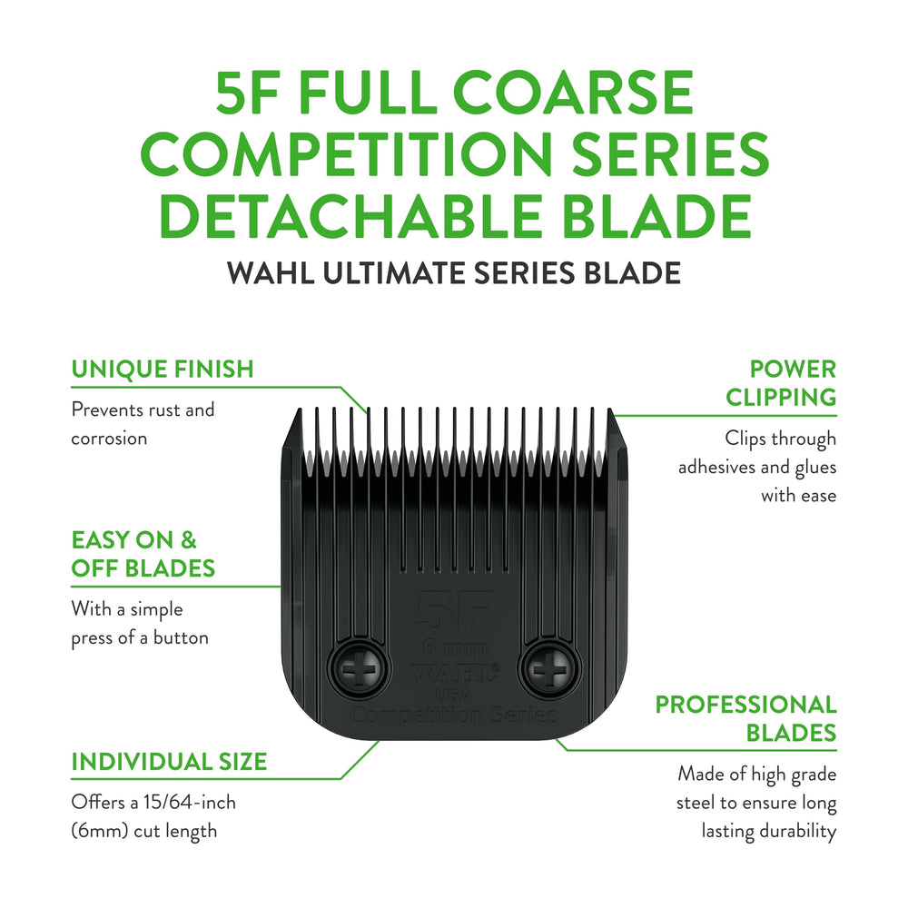 Wahl 5F blade with 6mm cut shown for efficient clipping of thick coats.