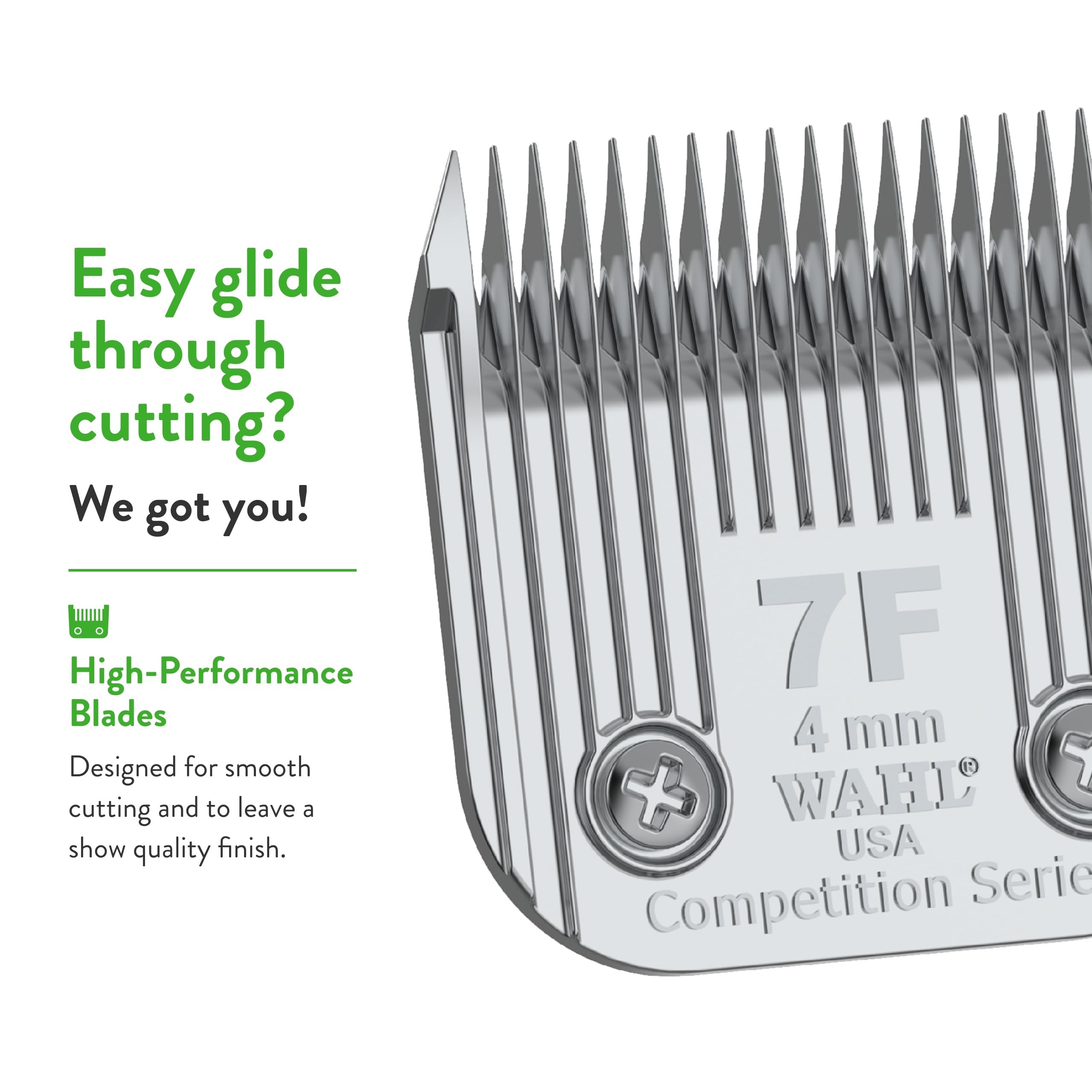 Wahl 7F blade chrome finish resists rust for durable grooming sessions.