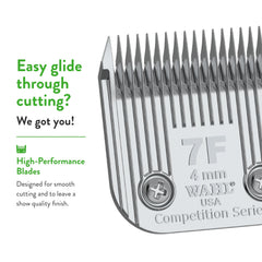 Wahl 7F blade chrome finish resists rust for durable grooming sessions.